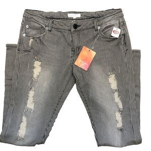 RIP CURL Jeans Juniors 9Blue Striped Denim Distressed Low Rise NEW‎